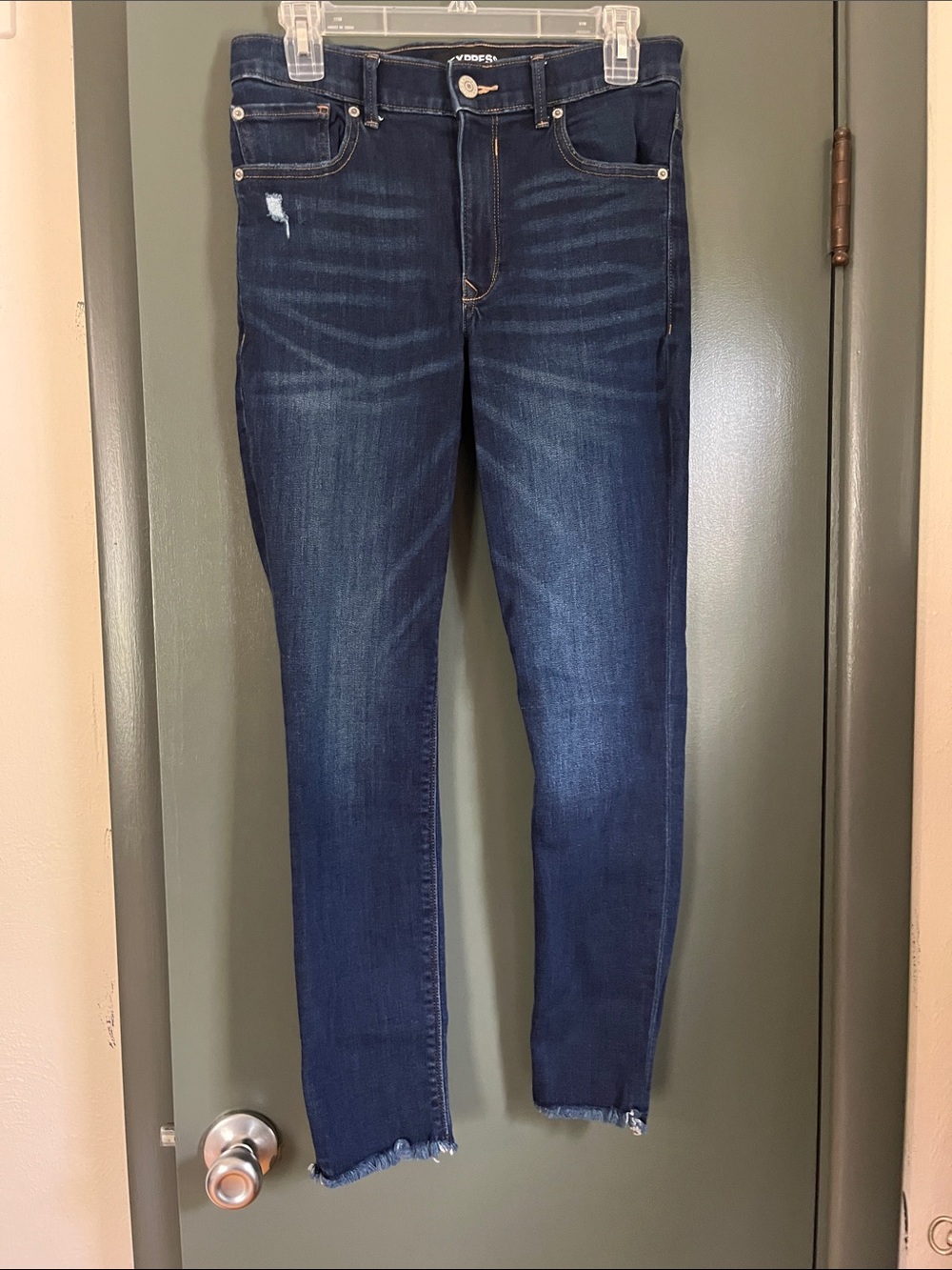 Express Dark Blue Skinny Jeans with Frayed Hem